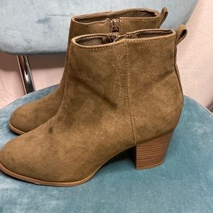 Short olive green ankle booties